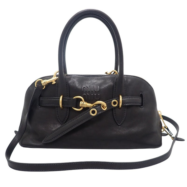 ミュウミュウ MIUMIU アバンチュールトップハンドル 5BB168_2BBL_F0002 2WAYバッグ ラムスキン ブラック ゴールド金具 レディース【中古】【Aランク】