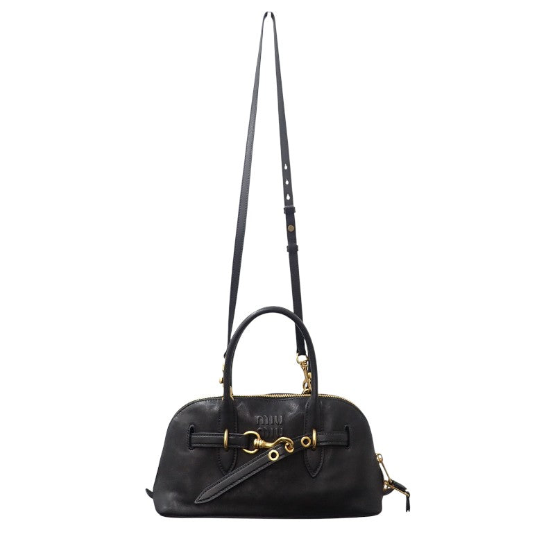 ミュウミュウ MIUMIU アバンチュールトップハンドル 5BB168_2BBL_F0002 2WAYバッグ ラムスキン ブラック ゴールド金具 レディース【中古】【Aランク】