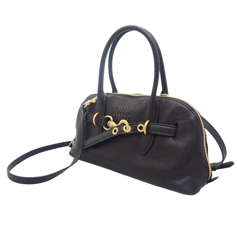 ミュウミュウ MIUMIU アバンチュールトップハンドル 5BB168_2BBL_F0002 2WAYバッグ ラムスキン ブラック ゴールド金具 レディース【中古】【Aランク】