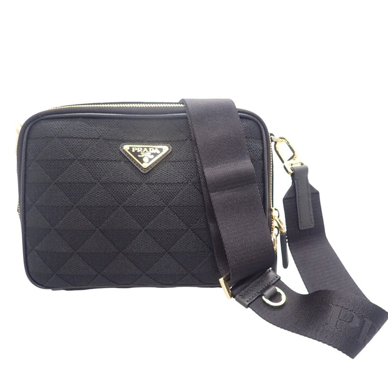 プラダ PRADA エンブロダイリー ファブリック 2VH069 ショルダーバッグ ポリエステル サフィアーノ ブラック ゴールド金具 メンズ レディース【中古】【Aランク】