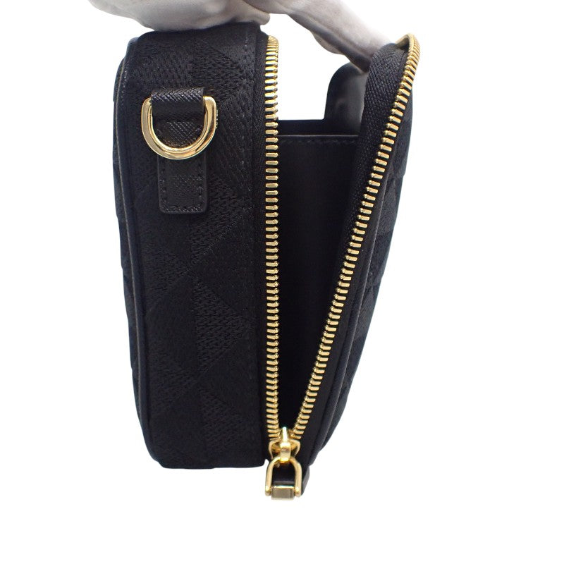 プラダ PRADA エンブロダイリー ファブリック 2VH069 ショルダーバッグ ポリエステル サフィアーノ ブラック ゴールド金具 メンズ レディース【中古】【Aランク】