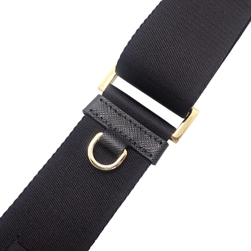 プラダ PRADA エンブロダイリー ファブリック 2VH069 ショルダーバッグ ポリエステル サフィアーノ ブラック ゴールド金具 メンズ レディース【中古】【Aランク】