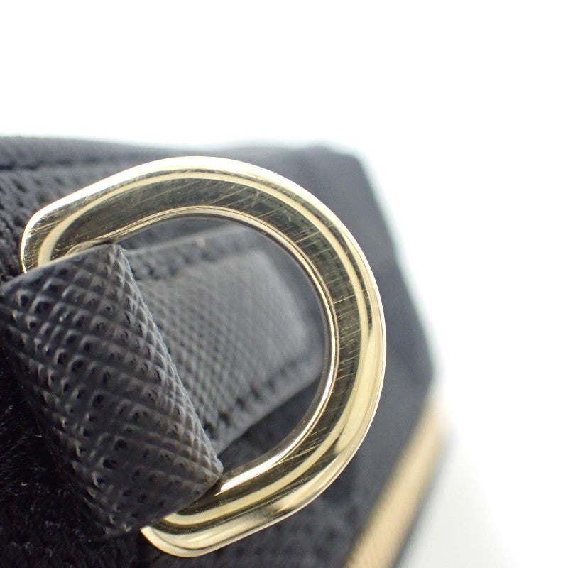 プラダ PRADA エンブロダイリー ファブリック 2VH069 ショルダーバッグ ポリエステル サフィアーノ ブラック ゴールド金具 メンズ レディース【中古】【Aランク】