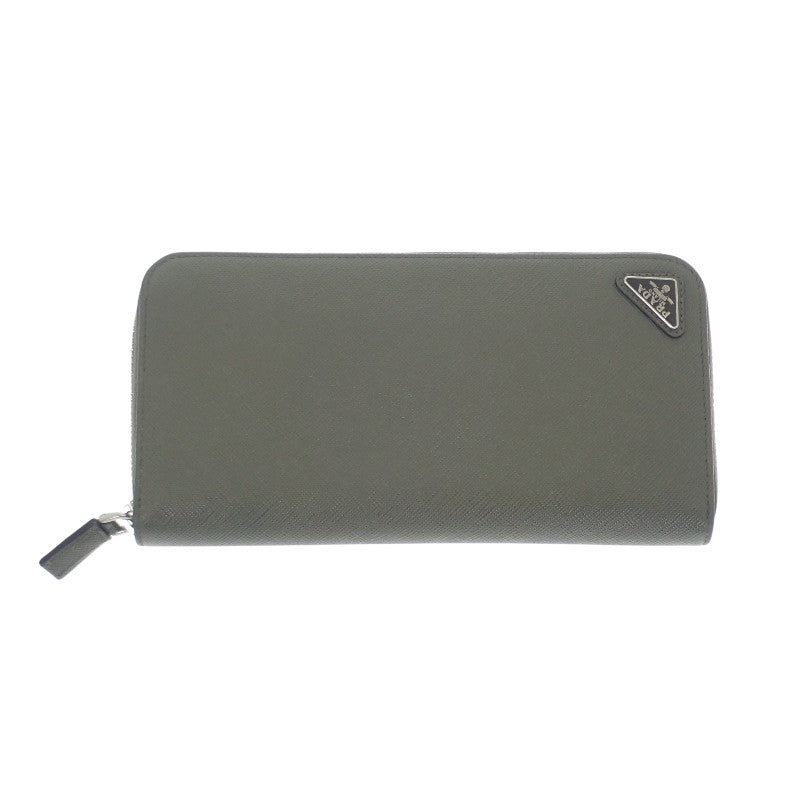 プラダ PRADA ジップアラウンドウォレット 2ML317_QHH_F0466 長財布 サフィアーノ グリーン シルバー金具 メンズ ユニセックス【中古】【ABランク】