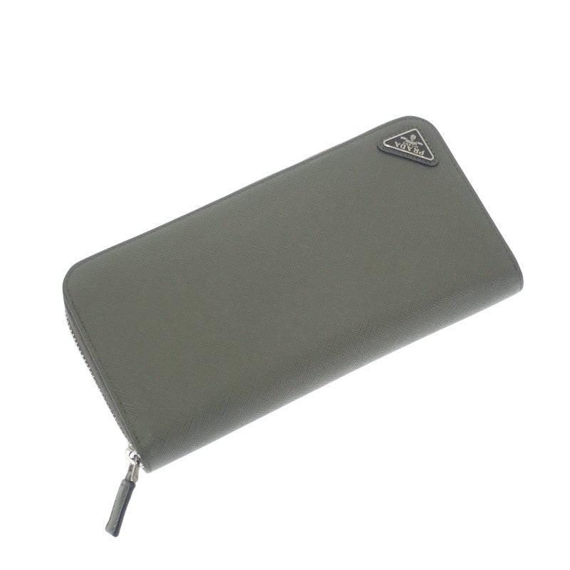 プラダ PRADA ジップアラウンドウォレット 2ML317_QHH_F0466 長財布 サフィアーノ グリーン シルバー金具 メンズ ユニセックス【中古】【ABランク】