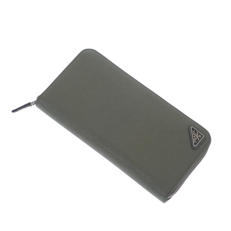 プラダ PRADA ジップアラウンドウォレット 2ML317_QHH_F0466 長財布 サフィアーノ グリーン シルバー金具 メンズ ユニセックス【中古】【ABランク】