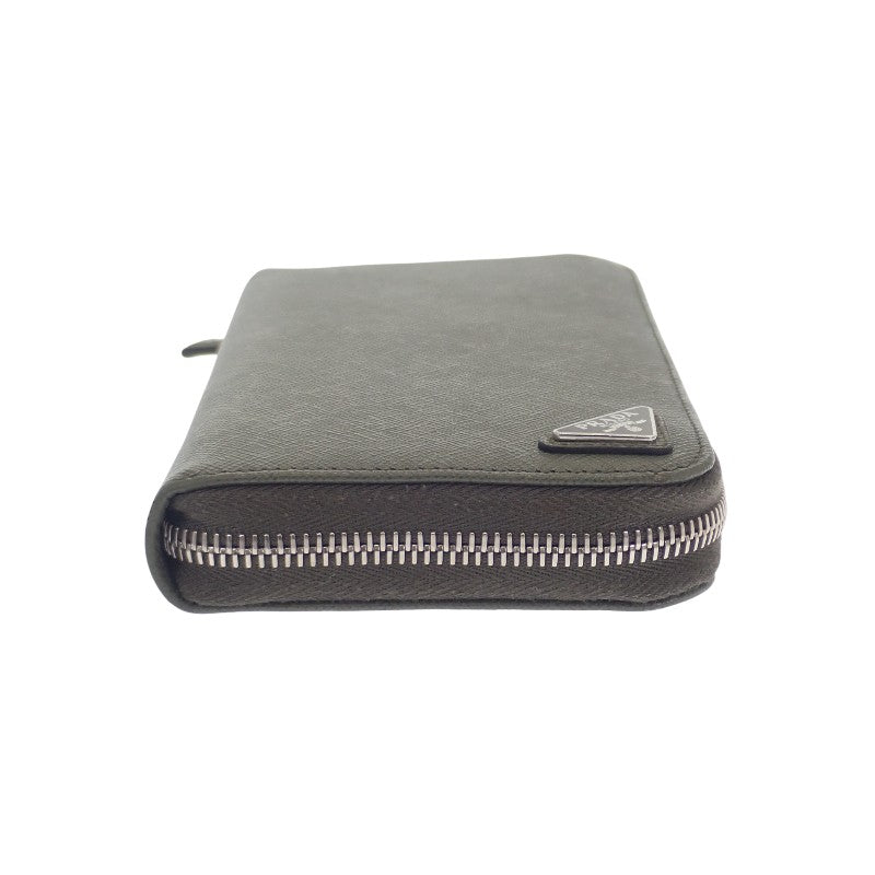 プラダ PRADA ジップアラウンドウォレット 2ML317_QHH_F0466 長財布 サフィアーノ グリーン シルバー金具 メンズ ユニセックス【中古】【ABランク】