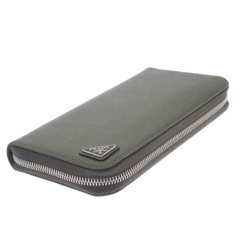 プラダ PRADA ジップアラウンドウォレット 2ML317_QHH_F0466 長財布 サフィアーノ グリーン シルバー金具 メンズ ユニセックス【中古】【ABランク】