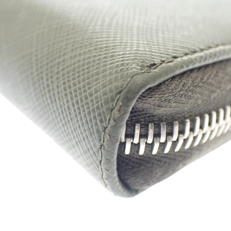 プラダ PRADA ジップアラウンドウォレット 2ML317_QHH_F0466 長財布 サフィアーノ グリーン シルバー金具 メンズ ユニセックス【中古】【ABランク】