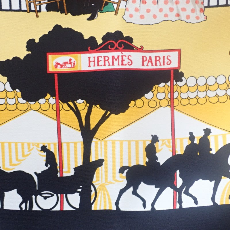 Hermes Carre 90 Feria de Sevilla Scarf Silk Black Yellow Women's [Used] [A Rank]