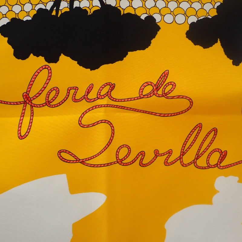 Hermes Carre 90 Feria de Sevilla Scarf Silk Black Yellow Women's [Used] [A Rank]