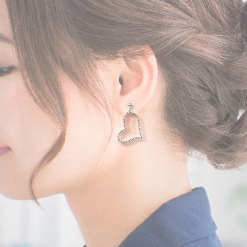 デザインジュエリー ハート ピアス K18ホワイトゴールド K14ホワイトゴールド ダイヤモンド レディース【中古】【Aランク】