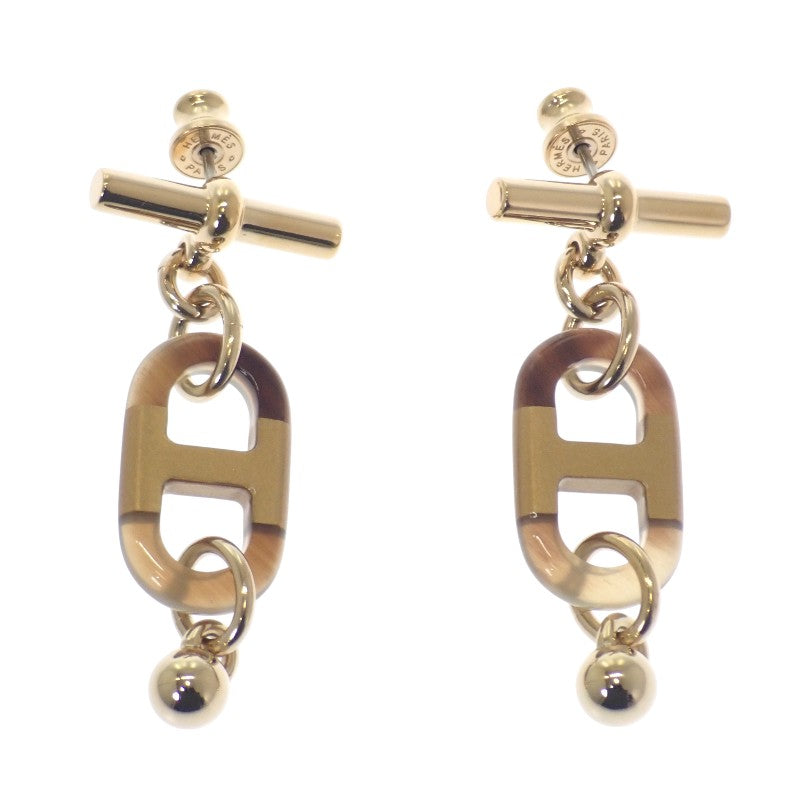 エルメス HERMES シュル メール PM ピアス メタル ブラウン ゴールド金具 レディース【中古】【Aランク】