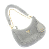プラダ PRADA Re-Edition シアリング ミニ 1BC204 2EC9 F0591 ショルダーバッグ ３WAYバッグ ファー グレー ゴールド金具 レディース【中古】【ABランク】