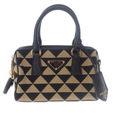 プラダ PRADA シンボル エンブロイダリー トップハンドル 1BB846 2WAYバッグ ポリエステル サフィアーノ ブラック ベージュ ゴールド金具 レディース【中古】【Aランク】