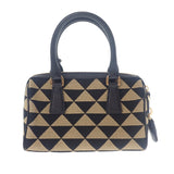 プラダ PRADA シンボル エンブロイダリー トップハンドル 1BB846 2WAYバッグ ポリエステル サフィアーノ ブラック ベージュ ゴールド金具 レディース【中古】【Aランク】