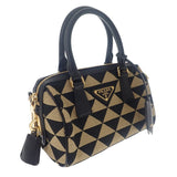 プラダ PRADA シンボル エンブロイダリー トップハンドル 1BB846 2WAYバッグ ポリエステル サフィアーノ ブラック ベージュ ゴールド金具 レディース【中古】【Aランク】
