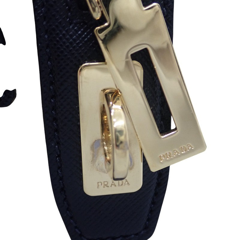 プラダ PRADA シンボル エンブロイダリー トップハンドル 1BB846 2WAYバッグ ポリエステル サフィアーノ ブラック ベージュ ゴールド金具 レディース【中古】【Aランク】