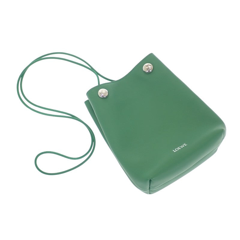ロエベ LOEWE ペブルポーチ CANBSPPX01 ショルダーバッグ カーフ グリーン シルバー金具 レディース【中古】【Aランク】