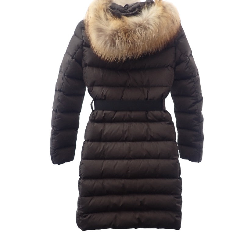 モンクレール MONCLER GENEVRIER ジェノブリエ ファー付ロングダウンコート 0 120934991725 68065 ダウンジャケット ナイロン ダウン90%/フェザー10％ ダークブラウン レディース【中古】【ABランク】
