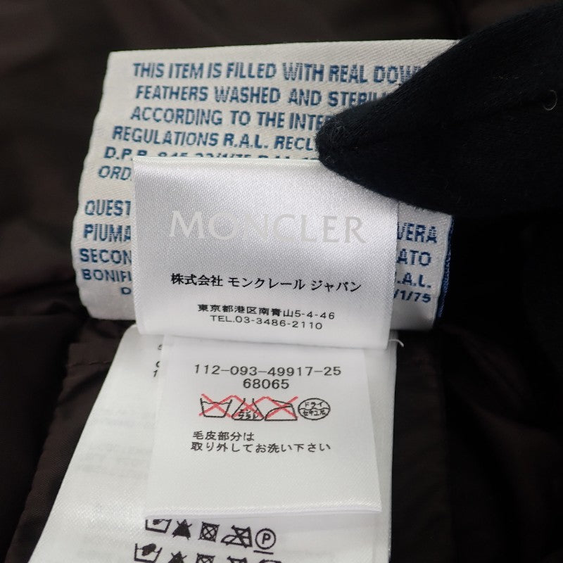 モンクレール MONCLER GENEVRIER ジェノブリエ ファー付ロングダウンコート 0 120934991725 68065 ダウンジャケット ナイロン ダウン90%/フェザー10％ ダークブラウン レディース【中古】【ABランク】