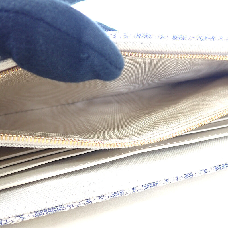 ディオール Dior チェーンポーチ ミディアム S5907CDFD ショルダーバッグ コットン ラムスキン ブルー ホワイト ゴールド金具 レディース【中古】【Aランク】