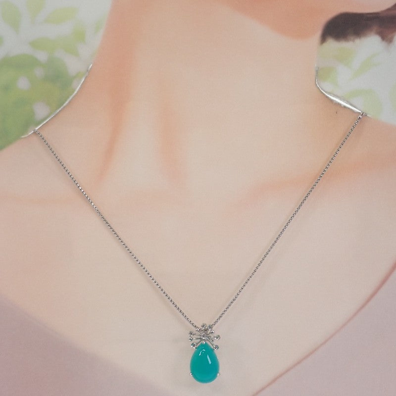 デザインジュエリー ブルーカルセドニー ネックレス K18ホワイトゴールド ブルーカルセドニー ダイヤモンド レディース【中古】【Aランク】