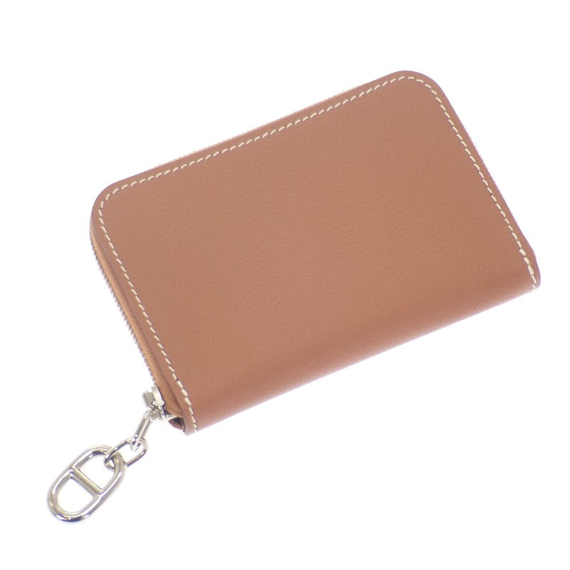 エルメス HERMES ジップアンゴーコンパクト カードケース エバーカラー ゴールド ブラウン シルバー金具 レディース【中古】【Sランク】