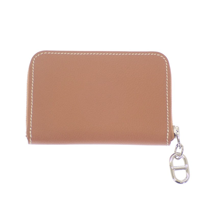 エルメス HERMES ジップアンゴーコンパクト カードケース エバーカラー ゴールド ブラウン シルバー金具 レディース【中古】【Sランク】