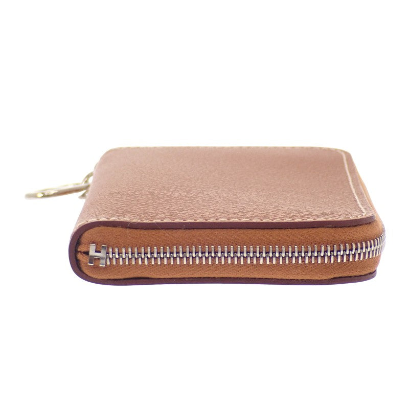 エルメス HERMES ジップアンゴーコンパクト カードケース エバーカラー ゴールド ブラウン シルバー金具 レディース【中古】【Sランク】