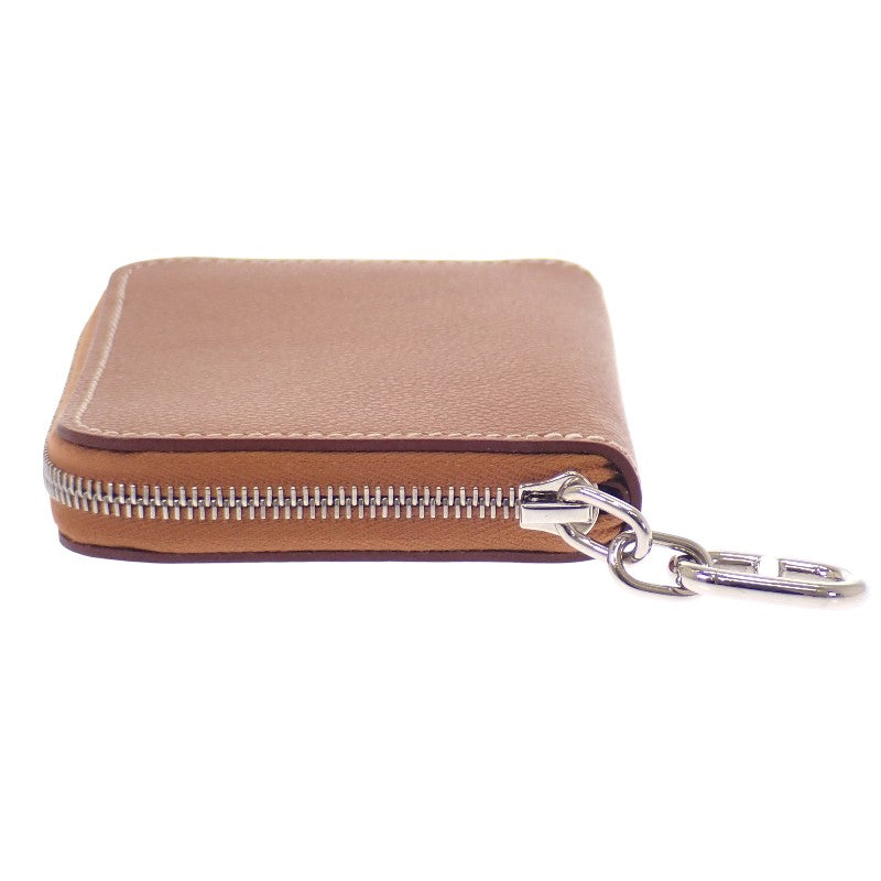 エルメス HERMES ジップアンゴーコンパクト カードケース エバーカラー ゴールド ブラウン シルバー金具 レディース【中古】【Sランク】