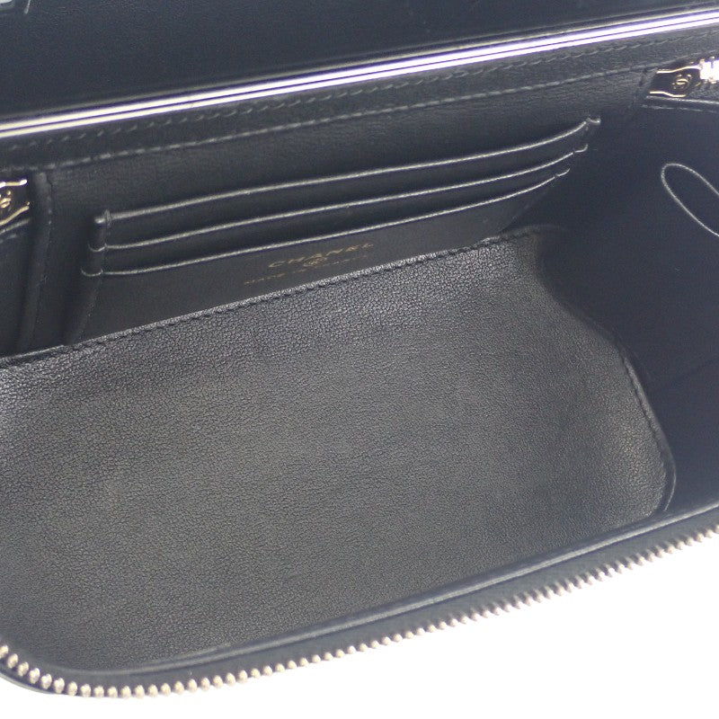 シャネル CHANEL トップハンドル ロング ヴァニティケース 2WAYバッグ ハンドバッグ ショルダーバッグ ラムスキン ブラック ゴールド金具 レディース【中古】【ABランク】