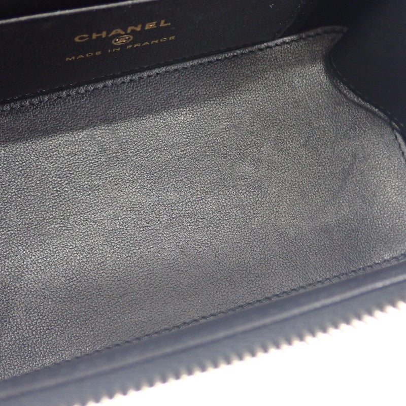 シャネル CHANEL トップハンドル ロング ヴァニティケース 2WAYバッグ ハンドバッグ ショルダーバッグ ラムスキン ブラック ゴールド金具 レディース【中古】【ABランク】
