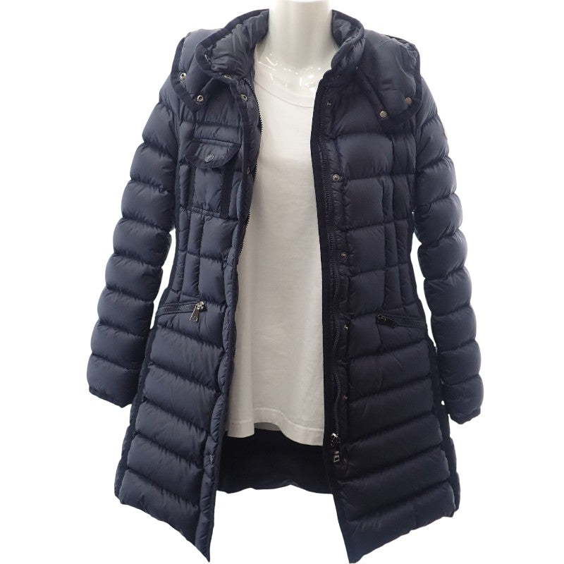モンクレール MONCLER HERMINE エルミンヌ ロングダウンコート 0 E20934930005 53048 ダウンジャケット ナイロン ダウン90%/フェザー10％ ネイビー レディース【中古】【ABランク】