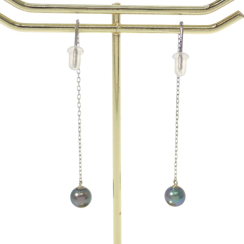 デザインジュエリー チェーン ピアス Pt900プラチナ ブラックパール