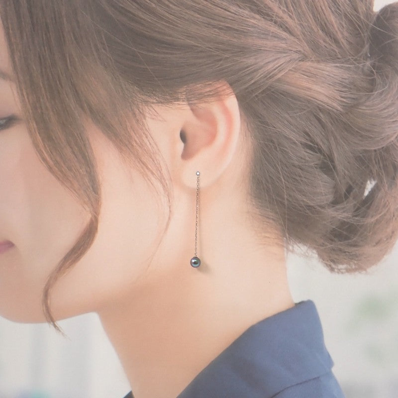 デザインジュエリー チェーン ピアス Pt900プラチナ ブラックパール レディース【中古】【Aランク】