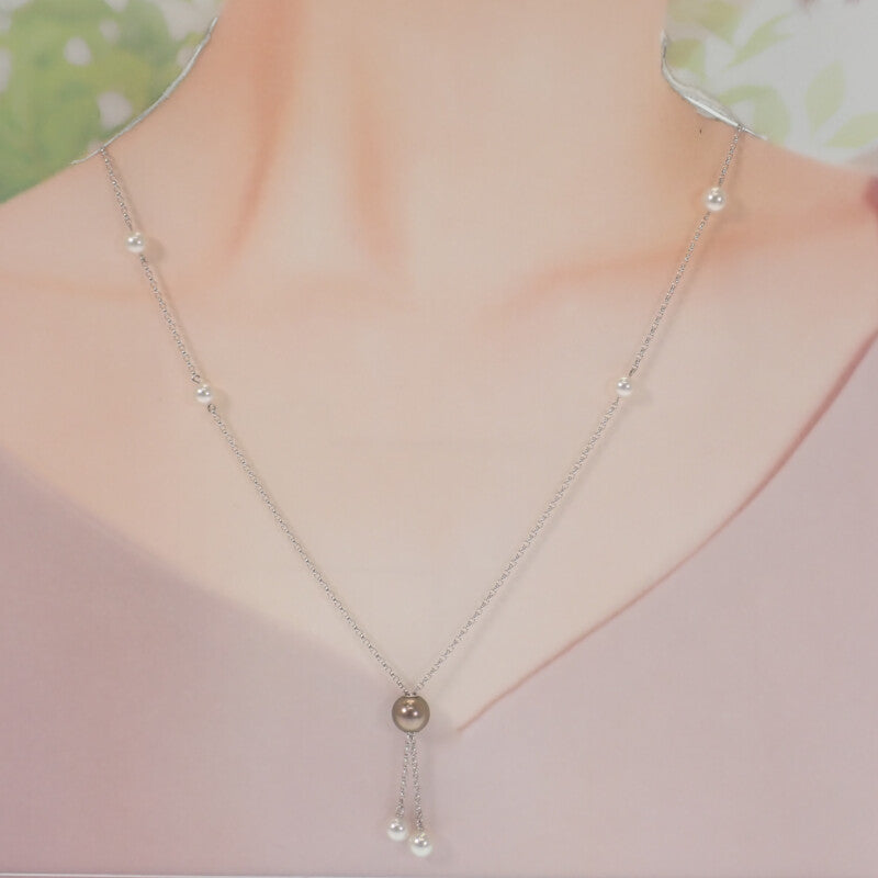 ミキモト K18 あこや真珠 ステーションネックレス 18金 美品 ケース付き ミキモト MIKIMOTO ステーションネックレス ネックレス アコヤ真珠 K18