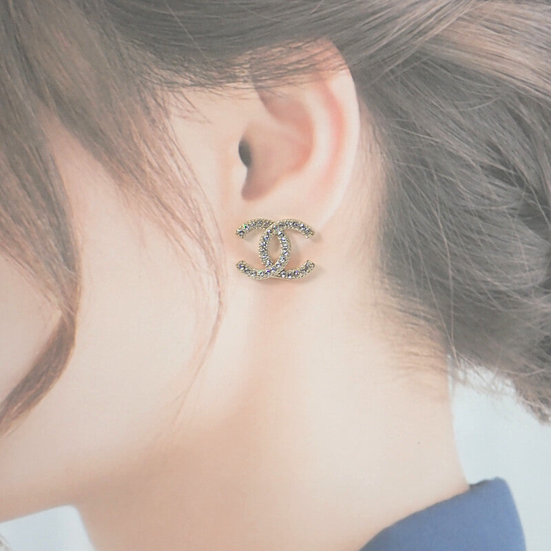 美品 シャネル 小ぶり ピアス ココマーク メタル&ストラス ピアス シャネル CHANEL ココマーク ピアス メタル ストラス ゴールド