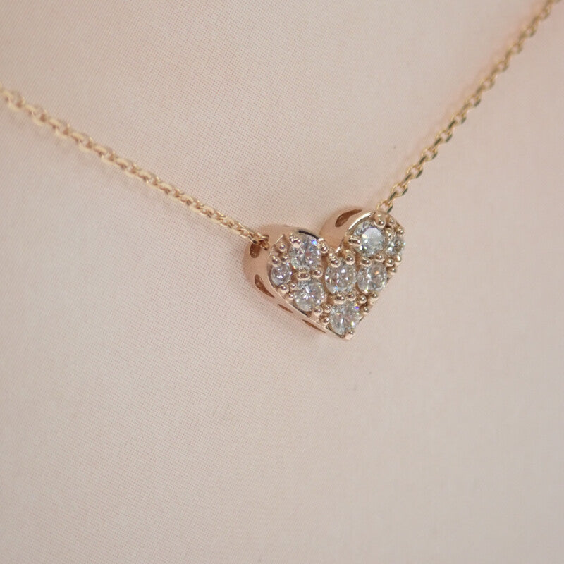 Ponte Vecchio Heart Necklace K18 Pink Gold Gold Diamond Women's [Used] [A Rank]