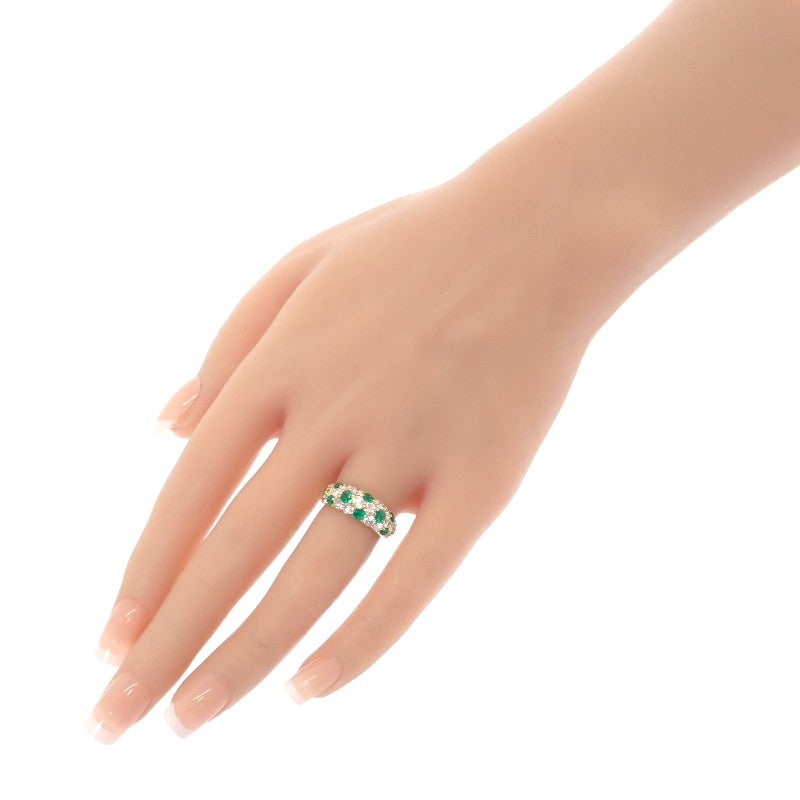 デザインジュエリー パヴェ 12号 リング K18イエローゴールド グリーン エメラルド ダイヤモンド レディース【中古】【Aランク】