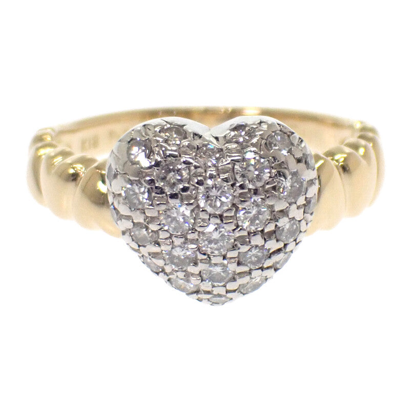 デザインジュエリー ハートパヴェ 10号 リング K18イエローゴールド Pt900プラチナ ダイヤモンド レディース【中古】【Aランク】