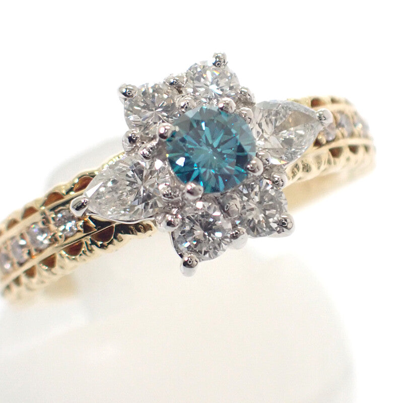 デザインジュエリー フラワー 10号 リング K18イエローゴールド Pt900プラチナ ダイヤモンド レディース【中古】【Aランク】