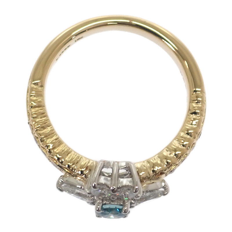 デザインジュエリー フラワー 10号 リング K18イエローゴールド Pt900プラチナ ダイヤモンド レディース【中古】【Aランク】