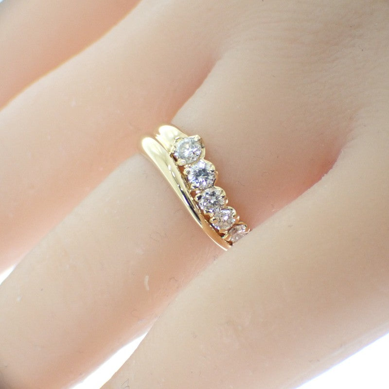 Design Jewelry Wave Size 11 Ring K18 Yellow Gold Diamond Women's