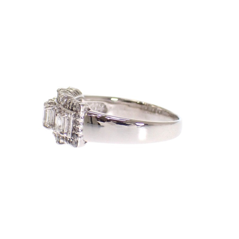 Designer Jewelry Rectangle Emerald Cut No. 13 Ring K18 White Gold Diamond Ladies' [Used] [A Rank]