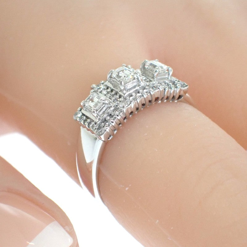 Designer Jewelry Rectangle Emerald Cut No. 13 Ring K18 White Gold Diamond Ladies' [Used] [A Rank]