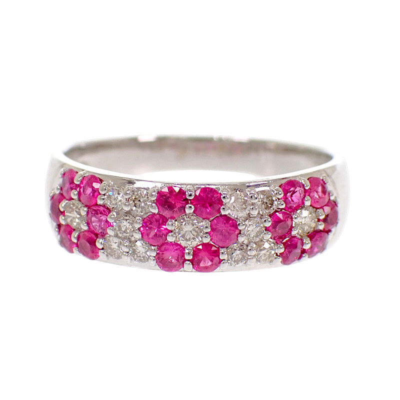 デザインジュエリー フラワー 15号 リング K18ホワイトゴールド ルビー ダイヤモンド レディース【中古】【Aランク】