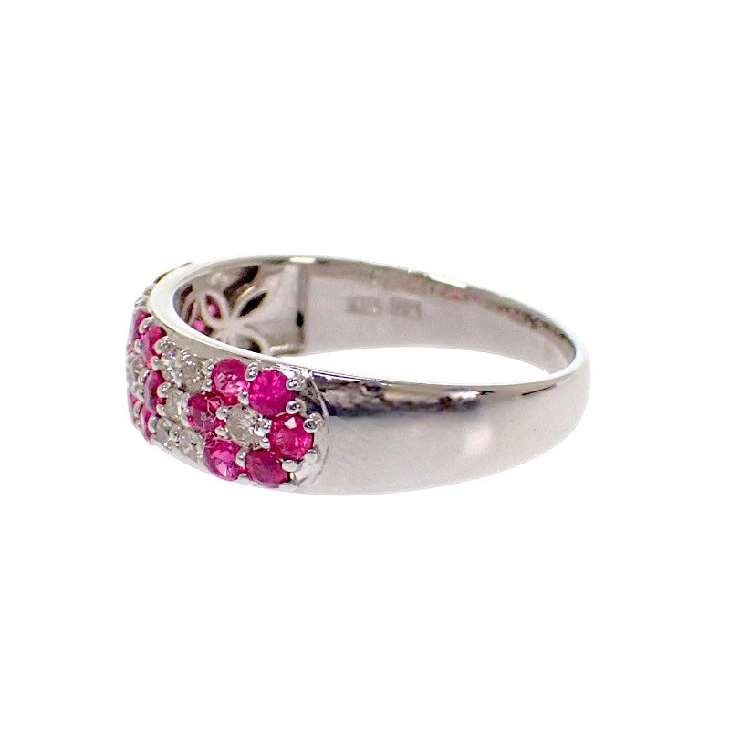 デザインジュエリー フラワー 15号 リング K18ホワイトゴールド ルビー ダイヤモンド レディース【中古】【Aランク】