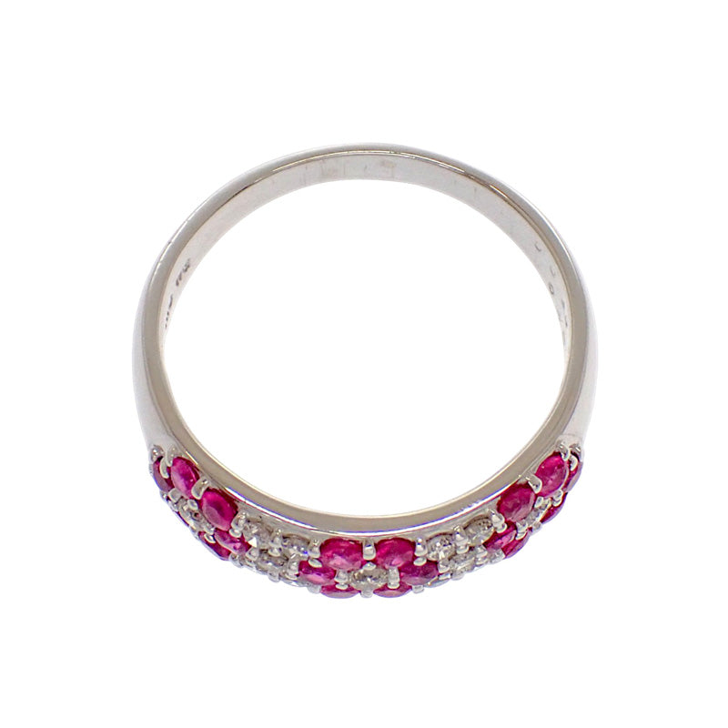 デザインジュエリー フラワー 15号 リング K18ホワイトゴールド ルビー ダイヤモンド レディース【中古】【Aランク】