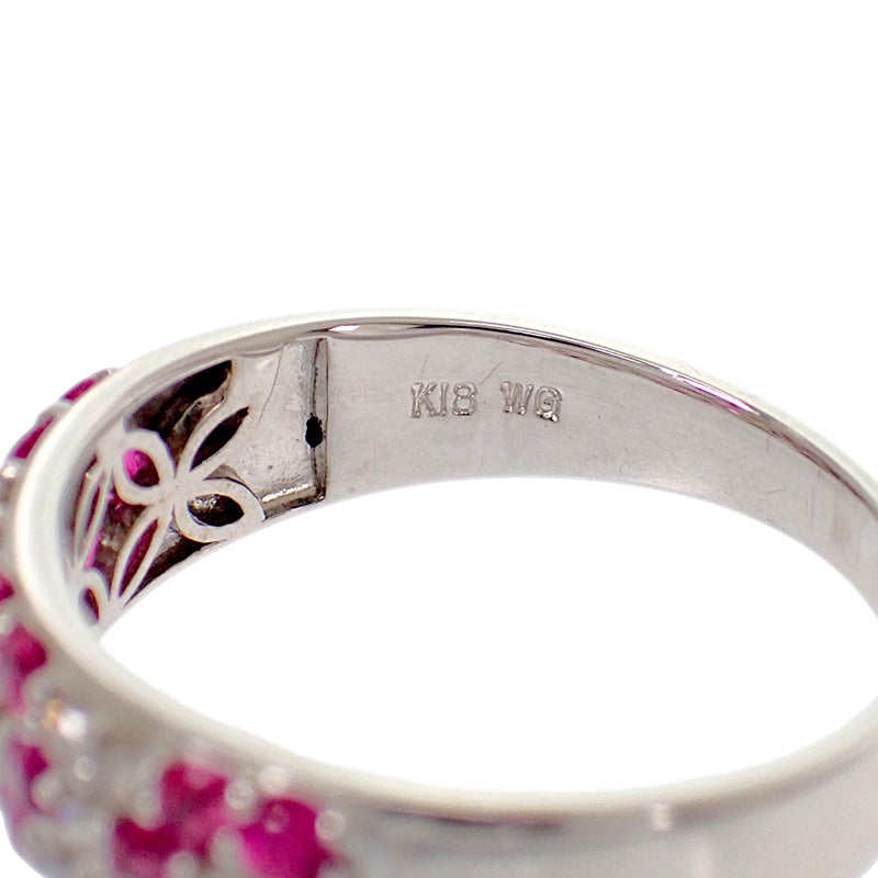 デザインジュエリー フラワー 15号 リング K18ホワイトゴールド ルビー ダイヤモンド レディース【中古】【Aランク】